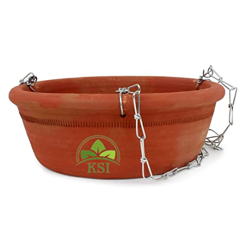 Image of KSI Earthenware Hanging Bird Bath & Feeder | Natural Clay Bird Water & Food Feeder | Eco-Friendly Mitti Ka Hanging Pot | Handcrafted Terracotta Bowl for Balcony, Garden, Outdoor Bird Feeding Station