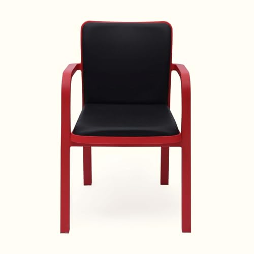 Image of Nilkamal Luxe Full-Back Cushioned Plastic Arm Chair | Stackable Chair | for Home, Living Room, Office, Outdoor, Balconies | Bright Red & Black