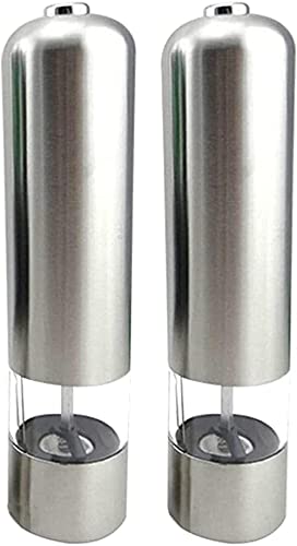 TONZN Salt Works Thin Chili Pepper Mill Chili Powder Mine Chili Pepper and Salt Mill Factory Electronic Stainless Steel Pepper Mill and Salt Shaker Kitchen Silver-Silver Salt Salt Mill (Silver)