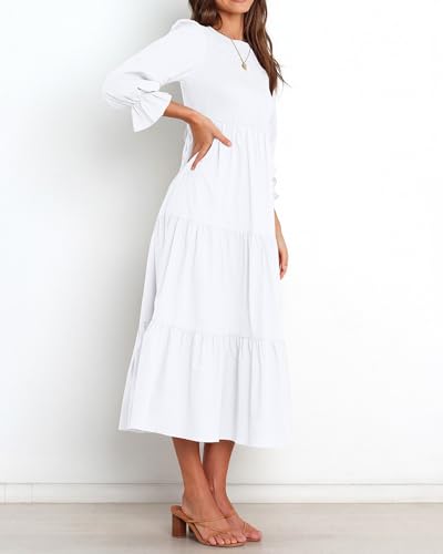 BTFBM Women Casual Long Sleeve Crew Neck Fall Dress Bohemian Relaxed Fit Floral Flowy Maxi Dresses Tiered Cocktail Dress