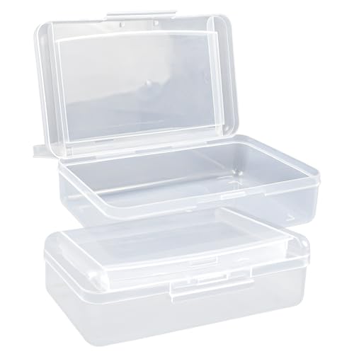 VGECEE 2 Pcs Caja Organizadora Lapices con Tapa Cierre Caja Plástico para Guardar Lápices Caja Plástico Almacenamiento Transparente Estuche Apilable para Papelería Material de Maquilladora 20.5x12x6cm