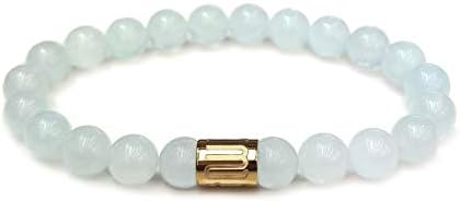 Morchic Aquamarine Quartz Crystal Gem Semi Precious Stretch Bracelet for Women Men Unisex, Real Natural Blue Gemstone 8mm Beads, Classic Simple Design Cuff Birthday Gift Birthstone 7.5 Inch