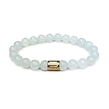 Morchic Aquamarine Quartz Crystal Gem Semi Precious Stretch Bracelet for Women Men Unisex, Real Natu