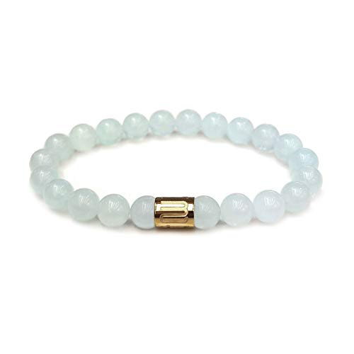 Morchic Aquamarine Quartz Crystal Gem Semi Precious Stretch Bracelet For Women Men Unisex, Real Natural Blue Gemstone 8Mm Beads, Classic Simple Design Cuff Birthday Gift Birthstone 7.5 Inch #TOP2