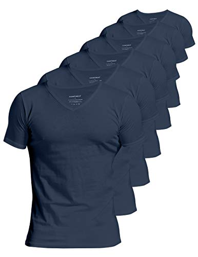 Comfneat Men's 6-Pack Undershirts 100% Cotton Comfy V-Neck T-Shirts (Navy 6-Pack, S) #TOP24