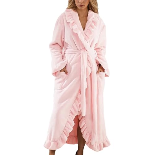 Generisch ademantel Damen mit Kapuze 100% Fleece Frottee Morgenmantel Damen, Bademantel leicht Kimono Saunamantel Hausmantel lang Bathrobe Plüsch