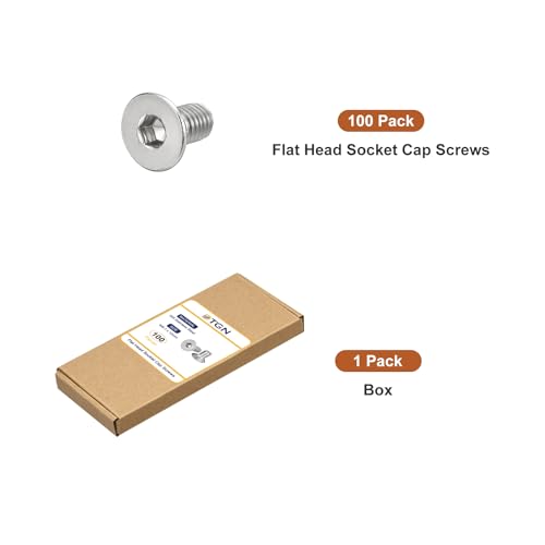 Image of DTGN M6-1 x 12mm Flat Head Socket Cap Screws, 100 Pack 304 Stainless Steel Hex Socket Flat Head Screws, Full Thread, Countersunk Bolts