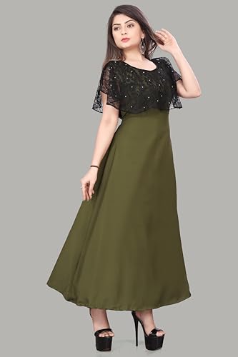 Image of Women's Poly Crepe Round Neck Plain Gown Dress