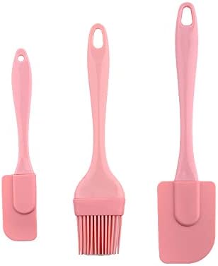 Silicone Spatula Set for Baking, 3 Pcs Rubber Spatula and Brush Set Pancake Spatula Heat Resistant Kitchen Utensils for Cooking Non-Sticky Small Baking Spatula Set Food Grade, BPA Free (Pink)