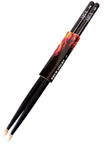 2 Paar Schwarze Drumsticks — 5B — (4 Stück) — Ahornholz — Trommelstöcke — Holzkopf — Drumsticks — MSA — Drumsticks 5B