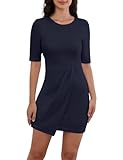 Best Summer Wedding Guest Dresses for Women Over 50: Elegant, Comfortable Options for 2026 7 Leovqn Half Sleeve Sheath Dress Crew Neck Knee Length Ruched Wrap Lined Pencil Women Dress for Work Office Business Church - Navy M