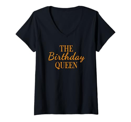 Donna Birthday Queen | Ladies Graphic Golden B-Day Gift Womens Maglietta con Collo a V