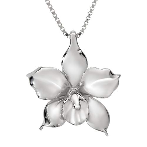 925 Sterling Silver Orchid Flower Necklace Pendant with 18