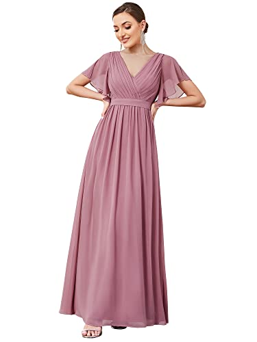 Ever-Pretty Damen Bodenlang Abendkleid Gürtel A-Linie Empire Kurze Ärmel...