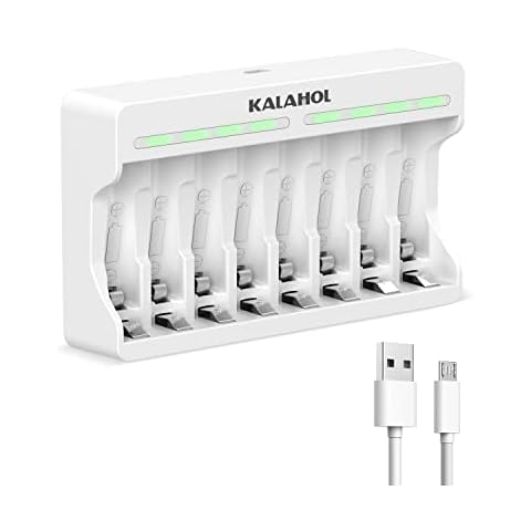 KALAHOL LCD 8 Slots Battery Charger for AA AAA Ni-MH Rechargeable Battery, 5V 2A Fast Charging Function, Micro USB Input, Intelligent Battery Detection Technology, Rechargeable AA AAA Battery Charger Cover