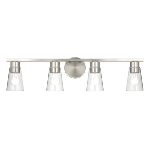 Image of Kichler Stamos 31.25 inch 4-Light Soft Modern Vanity Light with Clear Glass in Brushed Nickel, (8.25 inch H x 31.2 5 inch W), 55122NICLR