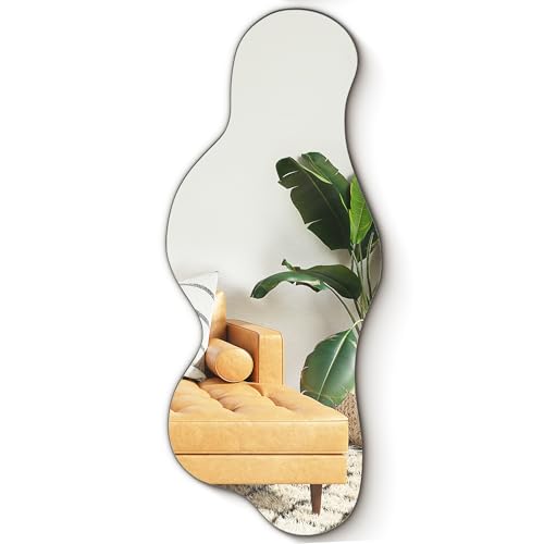 Moderno espejo de pared sin marco, diseño irregular, 100 x 40 cm, perfecto para sala de estar, dormitorio, baño y entrada, elegante espejo de pasillo