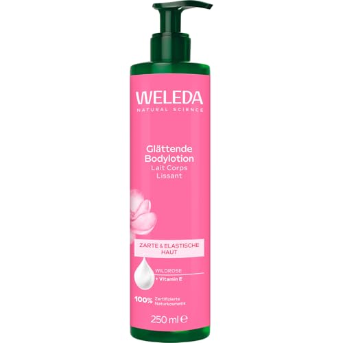 WELEDA Bio Glättende Bodylotion - Naturkosmetik Wildrose Körperpflege Lotion mit Jojobaöl & Aprikosenkernöl glättet die Haut. Natürliche Körperlotion zur Pflege für samtig glatte Haut (vegan, 250ml)