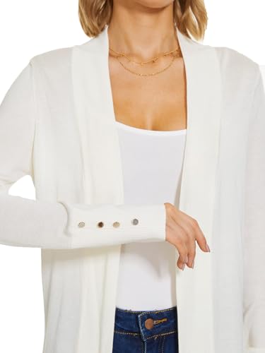 Image of Women Long Knit Cardigan Lightweight Open Front Sweaters | Capsule Wardrobe for Women, Relaxed fit, Buttoned Ribbed cuffs, Dressy Business Casual , for spring early fall office work