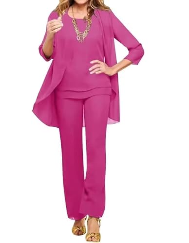 Chiffon Mother of The Bride Pant Suits Petite 3 Pieces Formal Outfit Sets for Women Evening Party