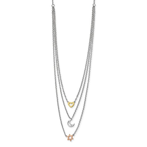 925 Sterling Silver Rh Pltd Gold Rose Tone Sun Moon Star Chain Necklace Pendant Charm Celestial Multi Layer Fine Jewelry For Women Gifts For Her