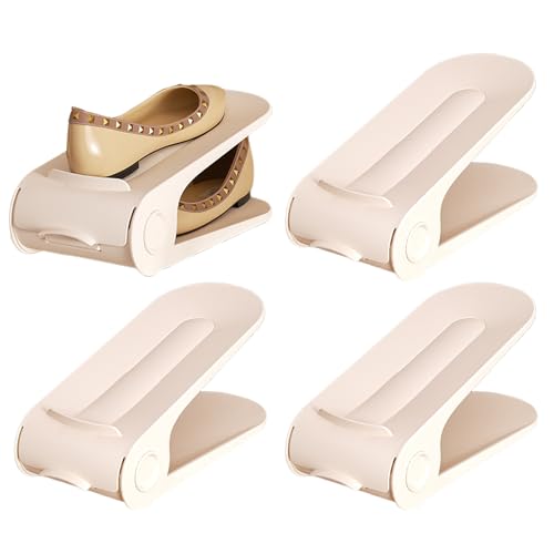 Lot de 4 rangements de chaussures à double couche pour placard, étagères de rangement pour lit au sol, sous la salle de sport, garage, présentoir, mur, camping-car, salle de bain, commode, placard