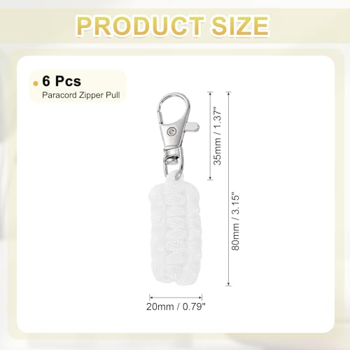 Image of YELARXI Paracord Zipper Pull Polyester Zipper Pulls Replacement Woven Rope with Metal Clasp, 80 mm Length Fit for Backpacks Clothing Luggage Accessories - Cylinder (6 Pack, White)