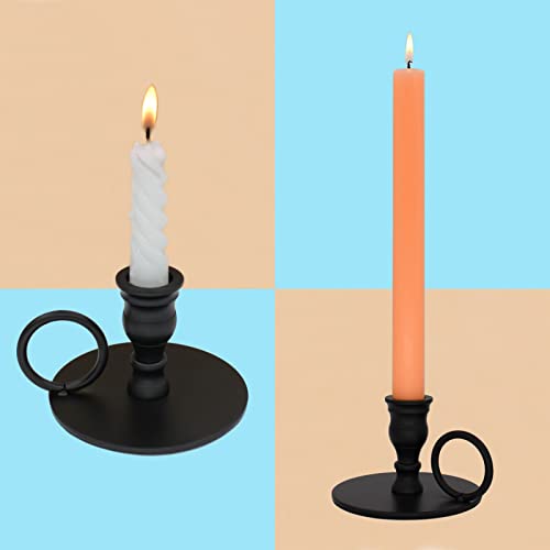 Taper Candle Holders for Candlesticks with Handle, Matte Black Wrought Iron Metal Candle Stick Holders for 7/8" Candles, Set of 2 - Image 6