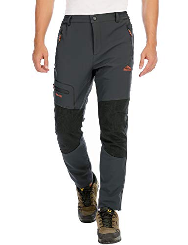 DAFENP Herren Wanderhose Skihose Wasserdicht Softshellhose Winddicht Winter Outdoorhose Snowboardhose Warm Gefüttert Trekkinghose KZ1635M-DarkGrey-L