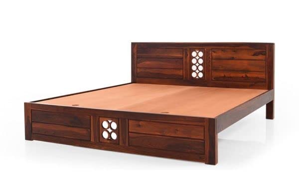 Image of SANKAT MOCHAN Industries Solid SHEESHAM Honey Brown Wooden King Size Bed Double Bed Furniture for Bedroom, Living Room, Hotel & Hostel (Honey Finish) Matters Size (6 * 6.5) (Split King)