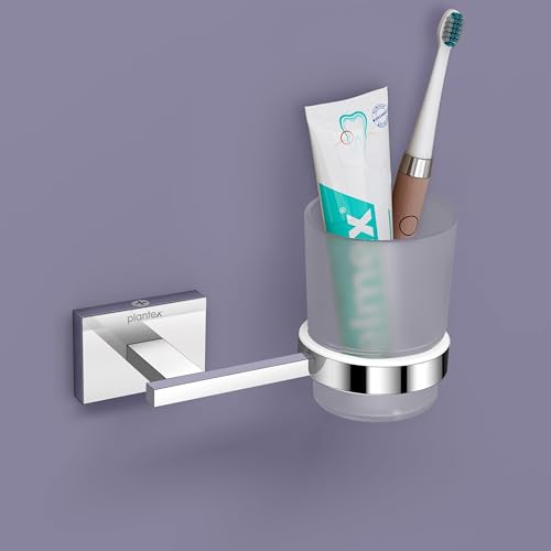 Image of Plantex 304 Grade Stainless Steel Tumbler Holder Stand with Spaces for Toothbrush Bathroom Acessories - Benz (Chrome)