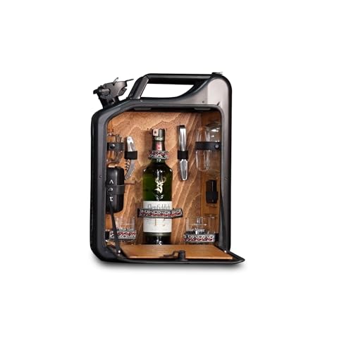 Custom Steel Jerry Can Minibar, Handmade Whiskey Concept, Wall Hang Portable Bar Case, Barware Gift Set, Perfect Christmas Gift for Men (Matte Black)