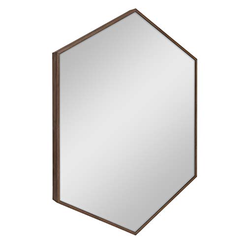 Kate and Laurel Rhodes Mid-Century Modern Hexagon Wall Mirror, Walnut Brown, 31x22-Inches