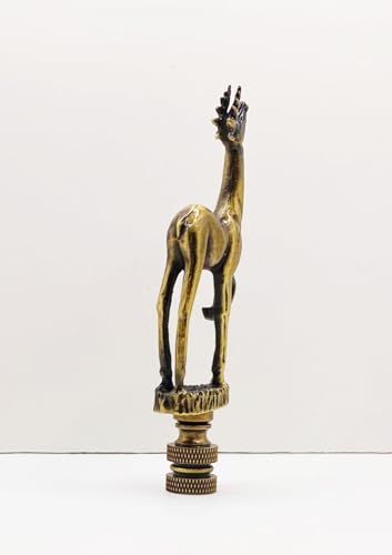 Image of Lamp Finial-Standing Deer-Antique Brass Finish, Highly Detailed Metal Casting