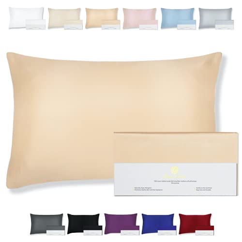 BEAUTY OF ORIENT - 100% Pure Mulberry Silk Pillowcase for Hair and Skin, 19 Momme Both Sides, Hidden Zipper, Natural Hypoallergenic Silk Pillow Case (1pc Queen - 20" x 30", Champagne)