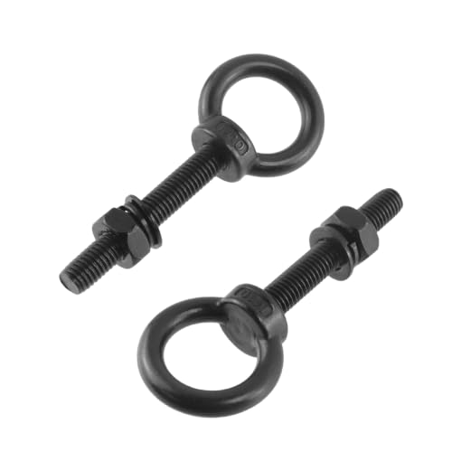 Image of Antrader Lifting Shoulder Eye Bolts,M10 Eye Bolt,M10 x 60mm,Black,6 Sets | Stainless Steel Eyebolts with Lock Nuts,Lock Washers,Flat Washers