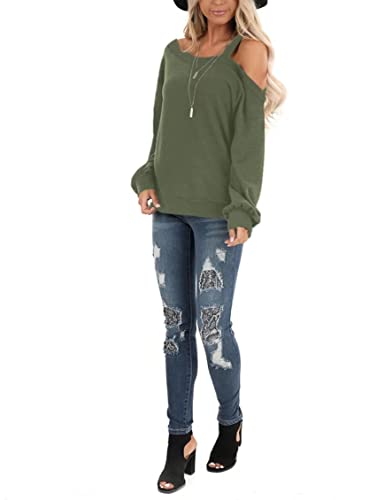 Image of Ezbelle Womens Sweaters Oversized Long Sleeve Cold Shoulder Tops Shirt Tunic Sweatshirt