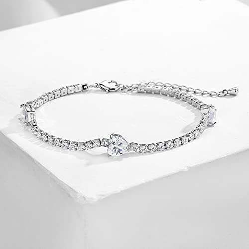 Mothers Day Heart Tennis Bracelet,Elegant Square Shiny Crystal Cubic Zirconia Adjustable Shiny Bracelets For Women,Classic White Gold Plated Rhinestone Bracelet Birthday Party Prom Mothers Day Jewelry Gifts(Sliver) #TOP1
