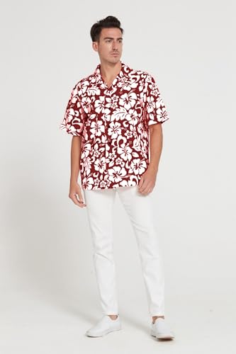Image of Matchable Couple Hawaiian Luau Men Shirt or Women Tank Dress in Classic Vintage Hibiscus