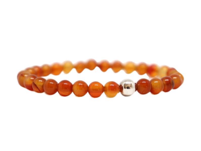 Bracelet cornaline orange extensible 6mm contre le stress et le manque d'énergie