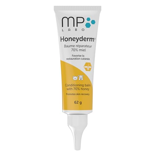 MP Labo Honeyderm® 62 g - Baume Réparateur avec 70% de Miel pour Chien et Chat - Contient de l'Acide Hyaluronique, Vitamines A et E, Beurre de Karité, Aloe Vera et...