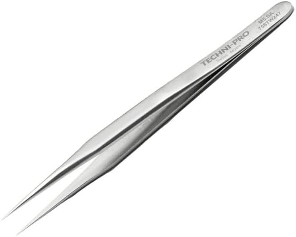 Techni-Pro 758TW247 - Mini Tweezers, Style M5, Anti-Acid/Anti-Magnetic, Stainless Steel, Very Fine, Sharp, 3.1'