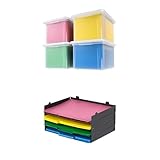 IRIS USA 35 Qt. Plastic File Box Organizer for Letter/Legal File, 4 Pack, Document Box, Storage Bin, Clear + Metal Letter Tray Paper Organizer, 4 Pack, For Letter/A4 File Document, Stackable, Black