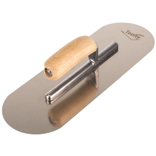 Toolty Heavy Duty Stainless Steel Pool Trowel - Concrete Finishing Trowel - Fully Rounded - 380mm - 15 - Wooden Handle - DIY - TLTY-5517