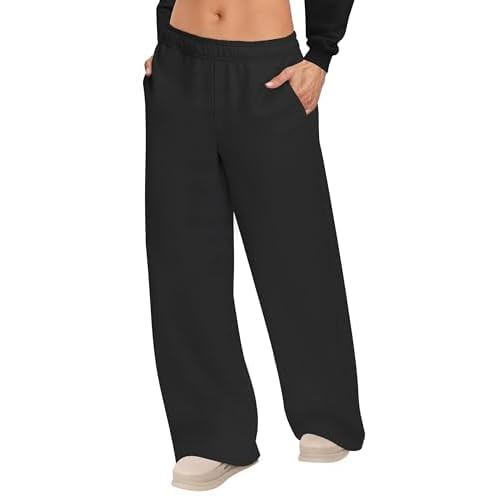 Womens Sweatpants Wide Leg Drawstring Workout Casual Baggy Pants High Waist with Pockets Black XX-Large