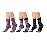 NUGUSP Women's Floral Pattern Crew Socks, 3 Pairs Soft Cotton Artistic Jacquard Knit Socks Trendy Fashion for All-Season Wear (3 Pairs - A)