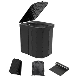 Hapoon XL Portable Folding Toilet with Lid – Travel Portable Potty for Adults, 12 Toilet Bags, 12 Pack Liquid Waste Gel