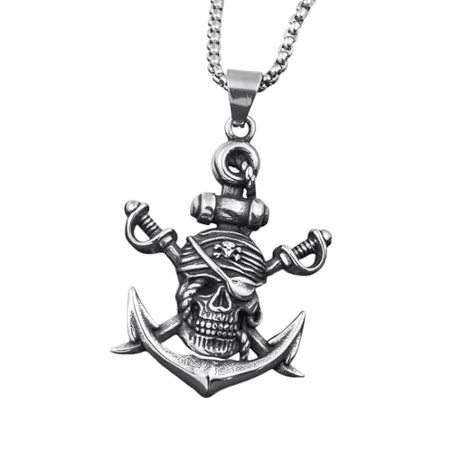 Collier crâne Double Swords homme aux finitions rétro vintage