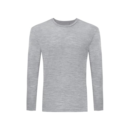 OSSAWOOL Men’s Merino Wool Long Sleeve Base Layer, Soft Thermal Underwear Top for Outdoor Adventures & Everyday Comfort Grey