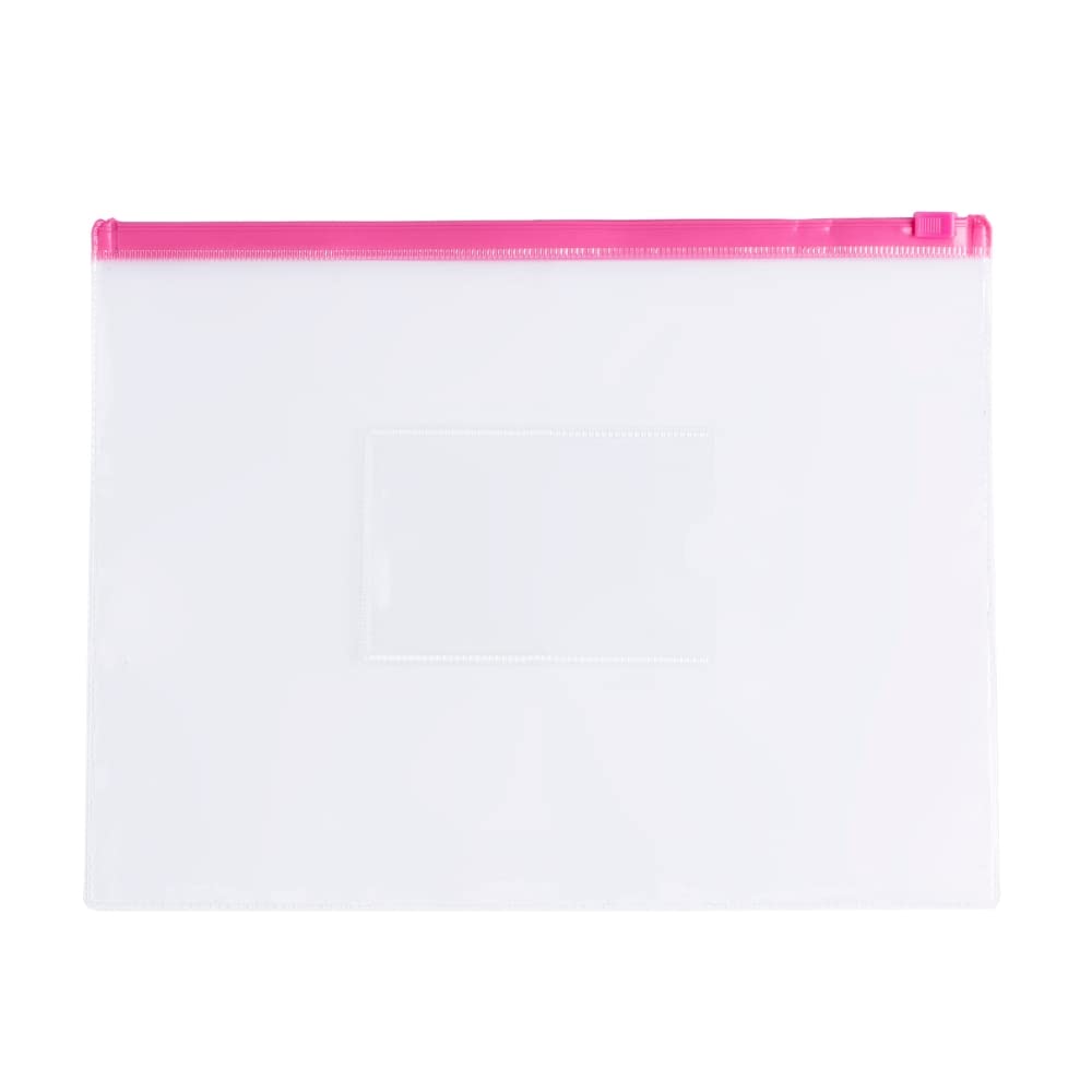 Pack of 12 A5 Clear Zippy Bags with Pink Zip